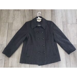 USA MADE Vintage LL Bean Womens Peacoat Size 14 Black 100% Wool Coat Warm